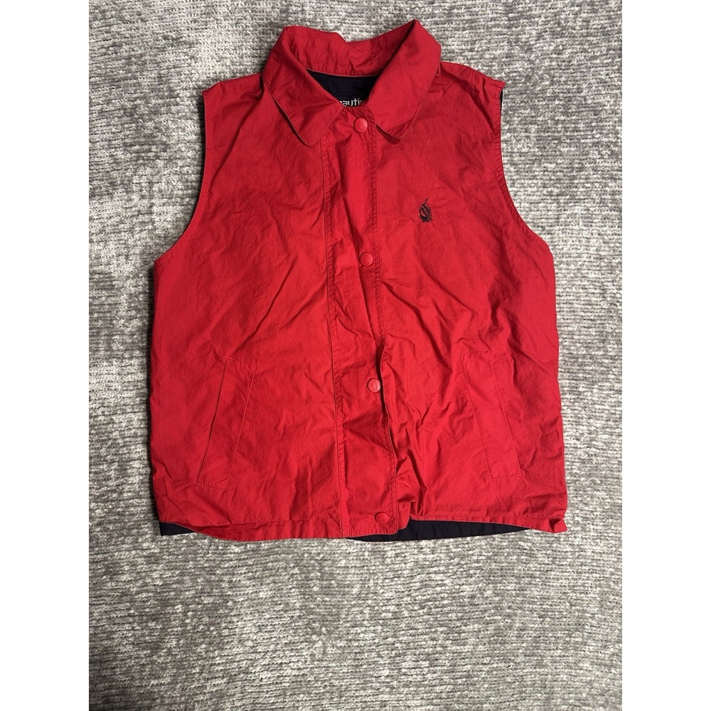 Vintage 90s Nautica Reversible Vest Red Navy Made in Hong Kong Utility Sailing